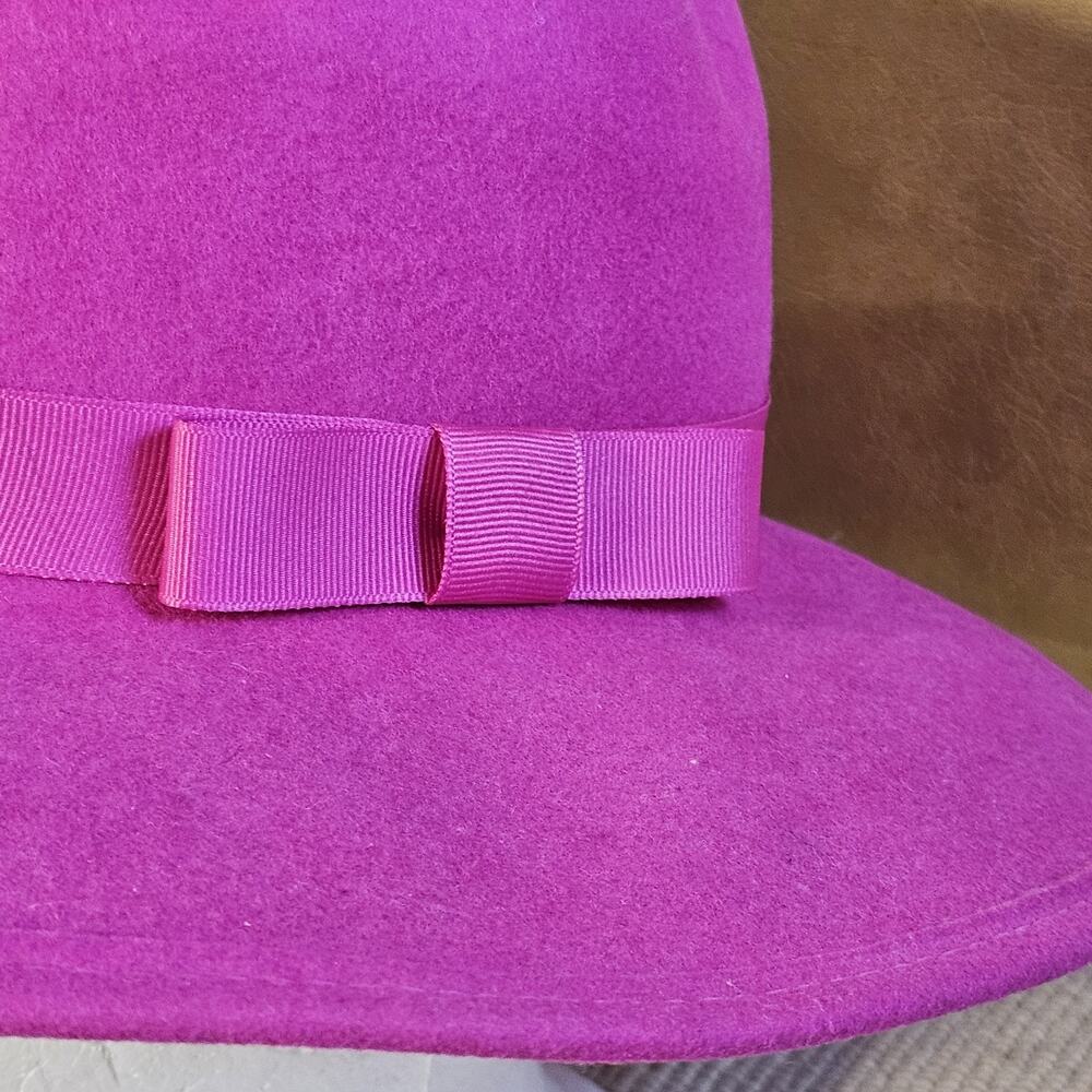 Vintage Womens 60s 70s Pink Felt Hat Wide Brim Grosgrain Band USA WPL 5923 - Picture 3 of 7